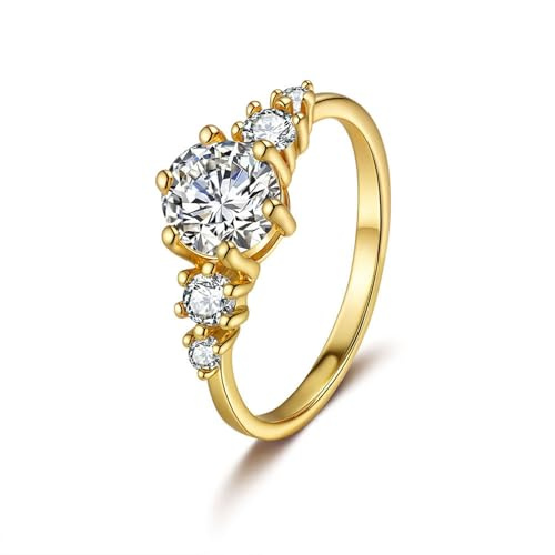 Ayoiow Damen Ringe 585 Gold, 1ct Moissanit Einfach Wedding Rings Women Gold für Sie, 14 Karat Gelbgold Größe 57 (18.1)