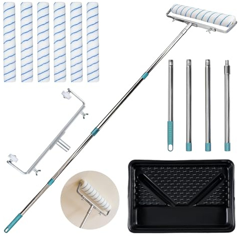 18 Inch Paint Roller Set, Large Professional Paint Roller | with 6 PCS Rollers, 4 Extension Poles Reach 63 & Paint Roller Tray, , for Painting Walls and Ceilings