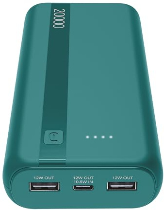 Cellularline Power Bank 20000 mAh con USB-C In/Out + 2 Porte USB-A - Ricarica Multipla e LED Indicatore - Verde