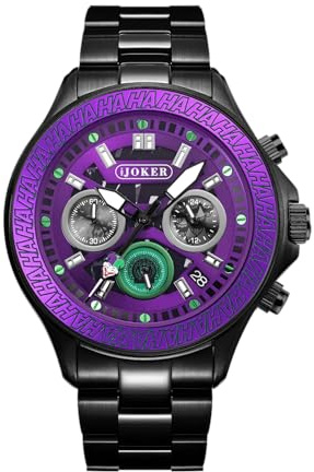 FILIPPO LORETI | Warner Bros - Orologi da uomo, cronografo da uomo - Cassa in acciaio inossidabile da 42 mm e bracciale SST nero, 10 ATM WR, MechaQuartz, regalo in edizione limitata, Quadrante viola