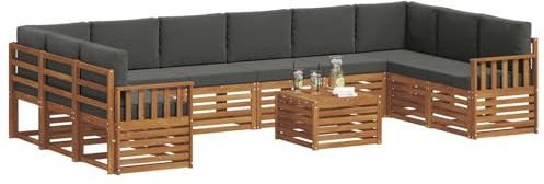 vidaXL Sofagarnituren 11 pcs Natur und Anthrazit Massivholz Akazie, Gartenlounge, modernes Outdoorsofa, sicheres Sitzset, gemütliche Terrassenmöbel