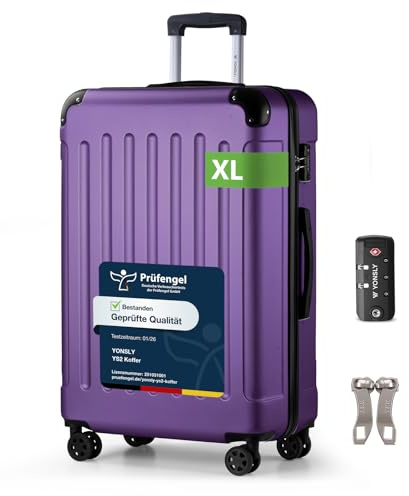 YONSLY Suitcase, TSA-Schloss YKK-Reißverschluss Reisekoffer, Hartschalenkoffer, Gepäck Trolley, 4 Rollen Rollkoffer Handgepäck (Lila, XL)