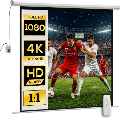 HOMCOM Beamer Leinwand Elektrisch 152 x 152 cm 85 Zoll HD 4K mit Motor | 1:1 Rollo-Leinwand, Fernbedienung, Projektionsleinwand, für Heimkino Büro-Präsentationen