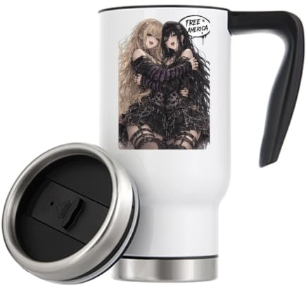 Two Gothic Girls embracing in Dark Style Vacuum Insulated Thermal Travel Coffee Mug 480ml White
