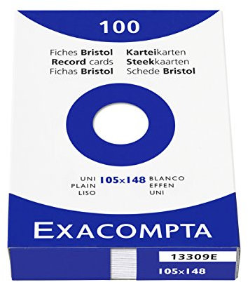 Exacompta 13309E 100er Pack Premium Karteikarten blanko DIN A6 ideal für die Schule, zum Lernen von Vokabeln 105 x 148 mm weiß