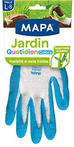 MAPA - Jardin Quotidien Colors - Gants de Jardinage Enduction Latex et Textile Bambou - Souples et Absorbants - 1 paire - Coloris Aléatoire Bleu/Gris/Vert - Taille L