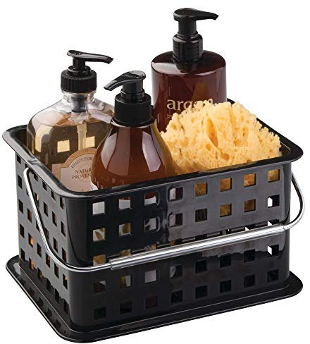 iDesign 61202 Basic Storage Basket, Small Plastic Bath Basket for Shower and Care Accessories, Black