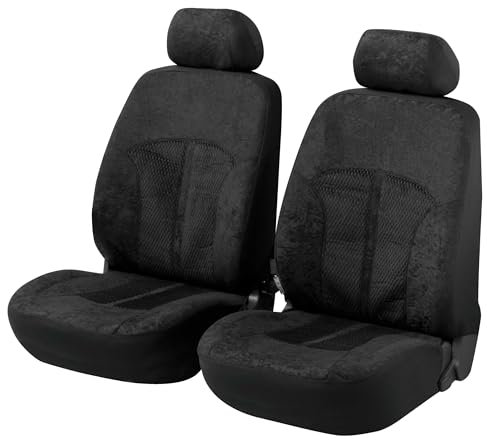 Walser Auto-Sitzbezug 2 Vordersitzbezüge Velvet mit Reißverschluss, Zipp-IT Premium Auto-Schonbezüge für Normalsitze, 2 Vordersitzbezüge-Auto, Schwarz