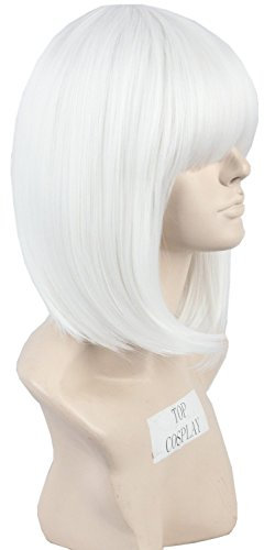 Topcosplay Kurze Bob Weiß Perücke Gerade Natürlich Perücke mit Flach Pony Synthetische Cosplay Tägliche Party Perücke für Frauen