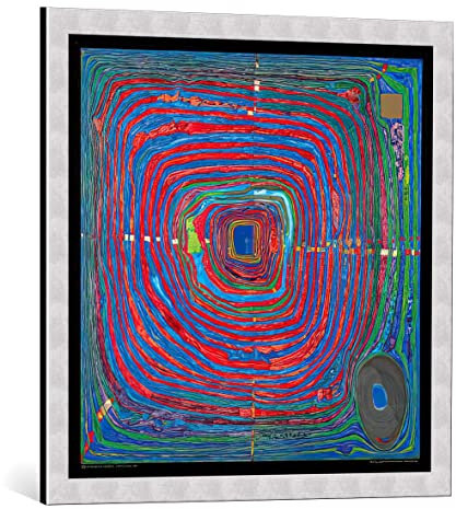 kunst für alle Bild mit Bilder-Rahmen: Friedensreich Hundertwasser Der große weg - dekorativer Kunstdruck, hochwertig gerahmt, 67x67 cm, Silber gebürstet