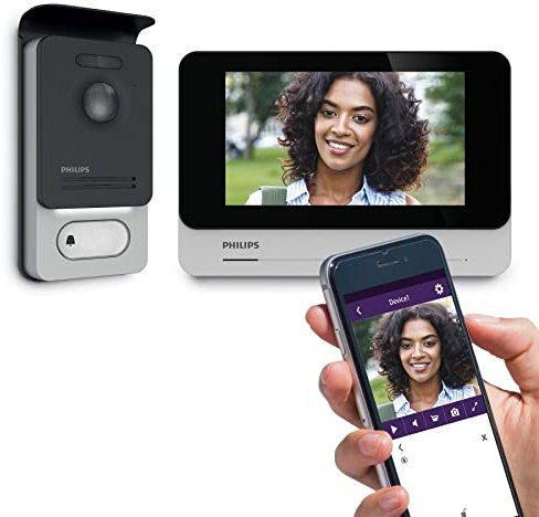 Philips 531002 videocitofono Touch, con immagini di Alta Qualità, sempre collegato, Nero, 7”