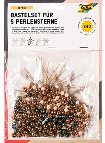 folia 12560 - Bastelset für 5 Perlensterne Copper, bronze / weiß / grau, 340 teilig - ideal als selbstgemachte Dekoration für Weihnachten