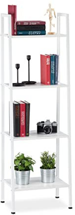Relaxdays Standregal, modernes Leiterregal m. 4 Ablagen, Dekoregal für Pflanzen & Bücher, HBT: 136 x 44 x 31,5 cm, weiß
