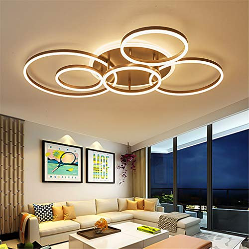 JINWELL LED Deckenleuchte Mit Fernbedienung Modern Kronleuchte Creative Pendelleuchte Deckenlampe Deckenstrahler Acryl Lampenschirm Modern Elegant Matt Aluminium Deckenleuchte,Braun,6 Rings/86W