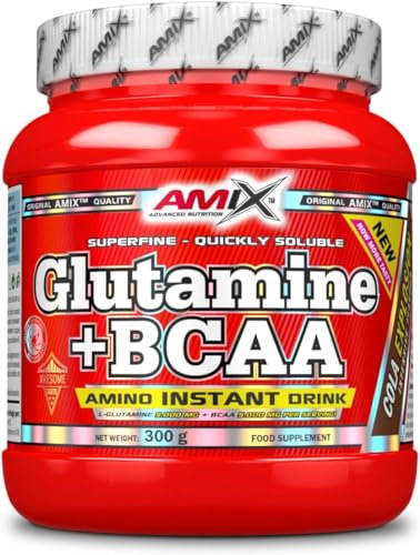 AMIX - Bcaa Glutamina - 300 Gramos - Complemento Alimenticio de Glutamina en Polvo - Reduce el Catabolismo Muscular - Óptimo para Deportistas - Sabor Cola - Aminoácidos Ramificados, 1 unidad