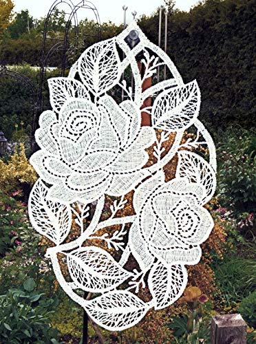 Rose Weiß Fensterbild Plauener Spitze 16x26 cm Spitzenbild + Saugnapf Fensterdeko