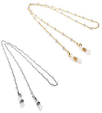 ZARRS Chaîne de Lunettes en Acier Inoxydable,2 Pièces Cordon de Lunettes de Lecture Porte-Lunettes de Lanière pour Hommes Femmes (Or + Argent)