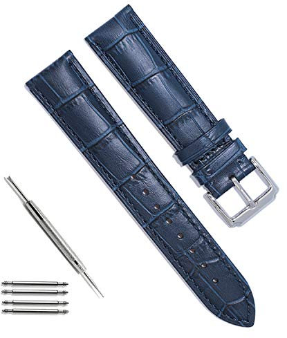 TRISTRAPS Krokodilleder/Echtleder Uhrenarmband 18mm/19mm/20mm/21 mm/22mm/23mm/24 mm Lederverschluss Schnallenuhrarmband Ersatzband (24mm, Blau)