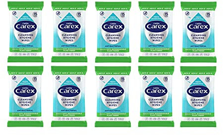 Carex Antibacterial Original Biodegradeable Wipes, Cleans, Cares and Protects, Bulk Buy, Pack of 10 x 15 Wipes