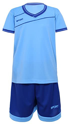 Alvivi Kids Boys Sports Shorts Sets V Neck Football&Basketball Uniform Jerseys Short Sleeves Letters Print Tracksuits Sky Blue 11-12 Years