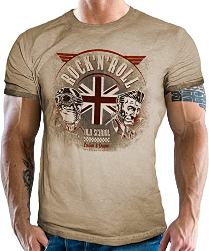 Rockabilly Biker Vintage Used Look T-Shirt: UK Rock'n Roll