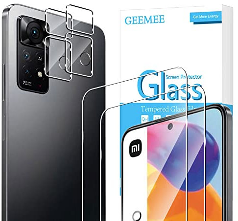 GEEMEE Para Xiaomi Redmi Note 11 Pro/11 Pro 5G de Pantalla Protector de Lente de cámara,【2 Pack + 2 Pack 】 Cristal Templado Película Vidrio Templado 9H Alta Definicion Glass Screen Protector