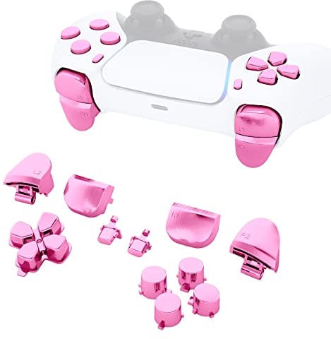 eXtremeRate Knöpfe für ps5 Controller BDM-010/020 Modell, Glossy Ersatz D-Pad Aktionstasten L1 R1 L2 R2 Trigger Bumper Share-Taste Options Tasten Button Zubehör Set für ps5-Chrome Pink