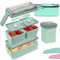 Bugucat Bento Lunch Box 1400ML 4 PCS, Stackable Lunch Box Bento Boxes,2 Layer 3 Compartments Leak Proof Lunchbox,Lunch Box with Compartments for Adults Kids,Container Meal Prep Containe with Cutlery
