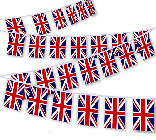 MacLand Lot de 30 guirlandes de drapeau britannique, 9 m, bannière de décoration pour extérieur, intérieur, patio, cour