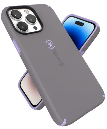Speck Custodia per iPhone 14 Pro Max - Protezione dalle cadute, resistente ai graffi, costruita per MagSafe con rivestimento Soft Touch - iPhone 14 da 6,7 pollici, custodia a doppio strato, grigio