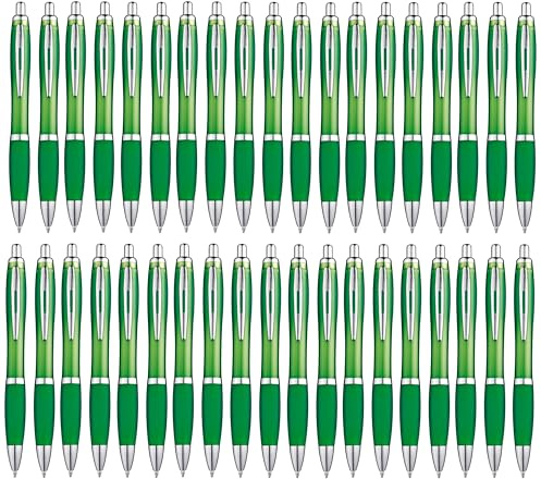 Libetui 50 Kugelschreiber Grün blauschreibend - Kuli Set | Druckkugelschreiber mit rutschfester Griffzone, blauer Tinte & Clip – für Büro, Schule, Uni, Praxis & Alltag