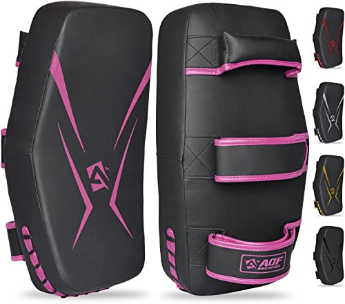 AQF Muay Thai Kick Pads Curved Strike Shield for Kickboxing MMA Training | Multi-Layer Foam Padding, Boxing Sparring Pad Work, Solid Handle Grip, Strength & Endurance Workouts, Martial Arts Practice