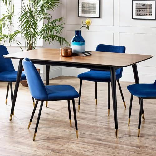 Julian Bowen Findlay Dining Table, Walnut Effect & Black - H75xW160xD90cm | Retro Kitchen Table for Dining Room, 160cm Width, Seats up to 6 People
