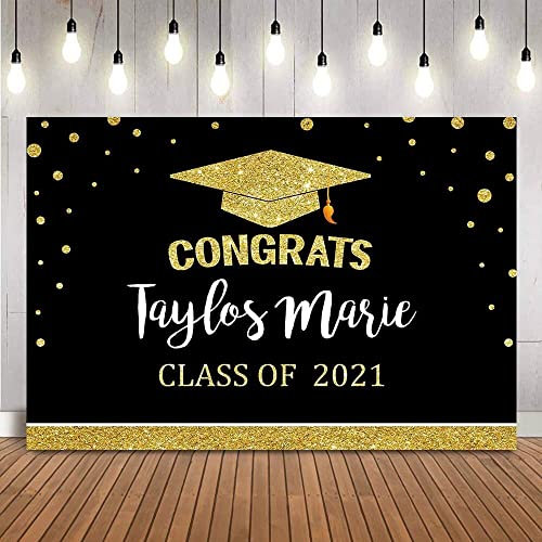Herzlichen Glückwunsch Abschluss Geburtstag Kulisse Calss von 2021 Schwarz und Gold Bachelor Cap Ballon Grad Glückwunsch Party Banner Photo Booth 180X120cm