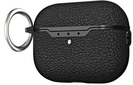 Für Apple Airpods Pro 2. Gen 2022 Stoßfestes Leder mit Karabinerhaken Case Cover,TPU Litchi Textur AirPods Pro 2 Ladeetui LED Sichtbar (Black)
