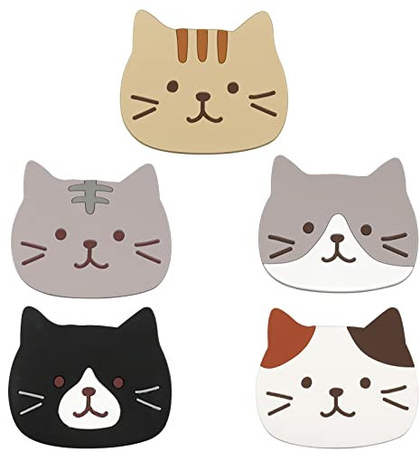 Hyakoz 5 Stück Silikon Katze Untersetzer rutschfest Hitzebeständige Katzenuntersetzer für Wein, Glas, Tee, Getränke, Bier, Haus, Küche Dekor und viele mehr