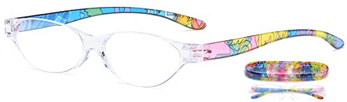 Lanomi Mode Lesebrille Blaulichtfilter Randlos Schmal Oval Blumenmuster Lesehilfe Sehhilfe Kleine Leicht TR90 UV400 Schutz Brille mit Etui Mehrfarbig 1.5
