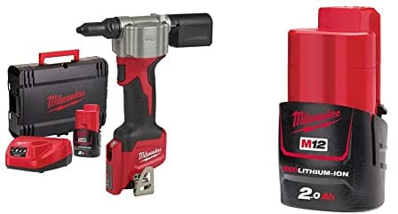 Milwaukee M12BPRT-201X Pop Rivet Tool Kit & M12B2 2.0Ah Lithium-Ion Battery - Red