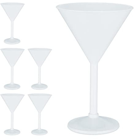 Relaxdays Verre à Martini en Lot de 6, Plastique, Robuste et sans BPA, réutilisable, Pied, élégant, env. 250 ML, Blanc