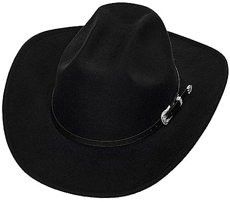 Cowboyhut für Männer Frauen Klassischer Filz Roll-Up Krempe Fedora Cowgirl Hut Western Cowboy Hut mit Gürtelschnalle, Schwarz, M