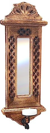 Wooden wall mirror with candle sconce | Wall mounted candle holder | Candle sconce decoration | Gothic kitchen living decoration | Hanging candle holder | 50cm x 18cm