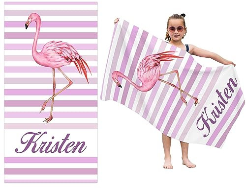 Ryoizen Personnalisée Serviette de Plage 160X80cm Microfibre Drap De Plage Anti Sable séchage Rapide Natte De Plage Couverture de Plage Absorbante Serviette de Bain pour Voyages Plage,Flamants Roses