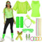 Ulikey 80er 90er Jahre Outfit Damen, 80er Jahre Kleidung Damen Set, Netzshirt, Tank top, Halskette, Armband, Ohrring, Brille, Stirnband, 90er Jahre Neon Party Outfit Mottoparty Accessoires (grün, L)