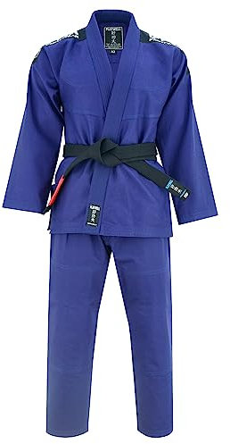 Playwell Pro Herren BJJ GI Jiu Jitsu-Uniform-Anzug (mit gratis Ju Jitsu-Gürtel), Marineblau, Blau, A4
