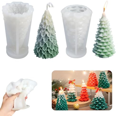 Monsully 2 x Weihnachtsbaum-Silikonformen, Weihnachtsbaum-Stil, 3D-Formen, Silikon-Kerzenformen, Weihnachten, Aromatherapie, Gipsform, Weihnachten, Party, Heimdekoration, handgefertigt, für Kunstharz