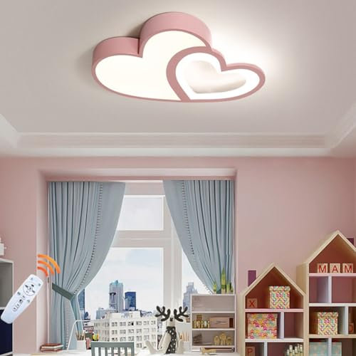 LED Deckenleuchte Schlafzimmer Deckenlampe Kinderlampe Doppelt Herz Design Dimmbar Hängeleuchten Mädchen Baby Jungen Kinder Lampen Leuchttafel Wohnzimmer Pendelleuchte Baby Lampe