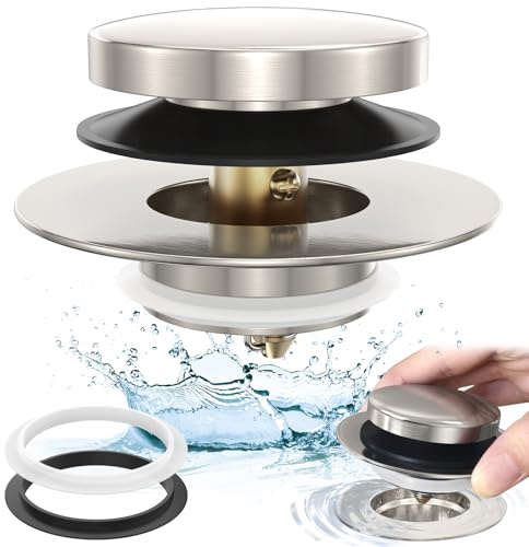 Universeller Zehenstopper aus gebürstetem Nickel, Pop-Up-Badewannen-Ablaufstopfen, Badezimmer-Ablaufstopfen, Umbausatz, ersetzt Heben und Drehen, Zehenspitzen und Auslösehebelabläufe für Wanne