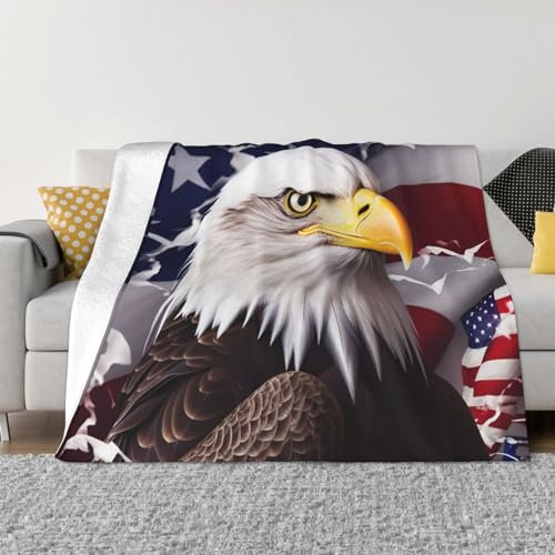 Fleecedecke mit Amerika-Flagge, Weißkopfseeadler, weicher Flanell-Überwurf, leichte Sofadecke für Bett, Couch, 101,6 x 76,2 cm
