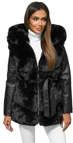 OZONEE Damen Kunstlederjacke Kunstledermantel Kunstfell Jacke Kunstpelzmantel Übergangsjacke Kunstpelz Mantel Herbstjacke Herbstmantel Wärmemantel Wärmejacke 777/4144KZ SCHWARZ XL