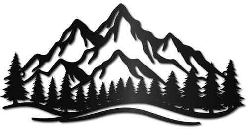 CREATCABIN Berg-Metall-Wandkunst,Wald-Metall-Wanddekoration,Rustikale Wandskulptur,Hängende Berg-Heimdekoration,Schild,Schwarzer Baum,Ausgehöhltes Ornament Für Wohnzimmer,Schlafzimmer,40x20cm